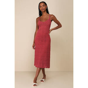 NWT Lulus Rust Red Crochet Sleeveless Midi Dress - Size S